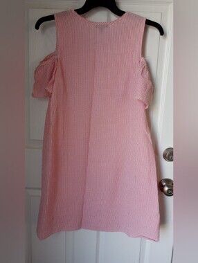 Espresso Pink Seersucker Dress with Bow Sleeves